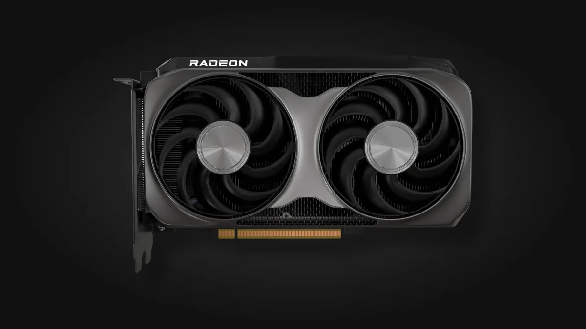 AMD 라돈 RX 9060 XT 공식 렌더링 이미지, 듀얼 팬 쿨러가 장착된 그래픽카드