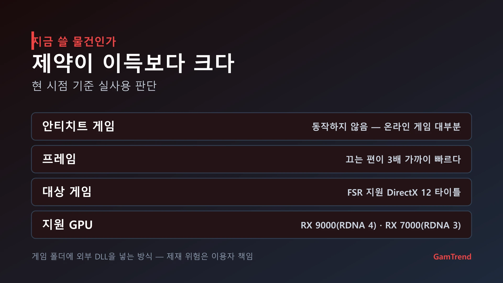 DLSS-NR-on-AMD 모드의 실사용 제약 정리