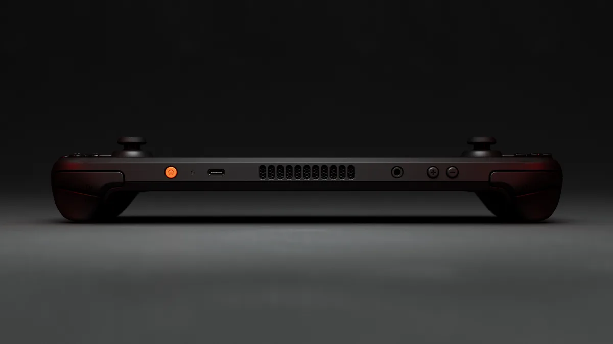 스팀덱 OLED 상단부의 USB-C 단자를 촬영한 사진