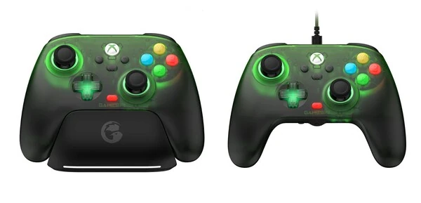 GameSir T7 Pro 레트로 그린 무선(좌)·유선(우) 컨트롤러