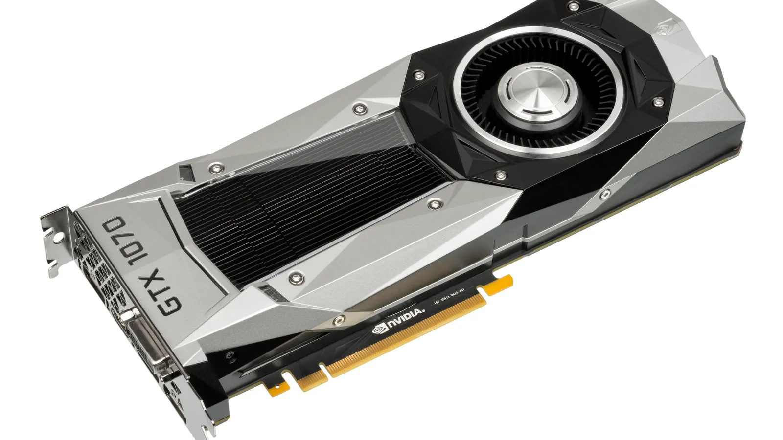 은색 금속 하우징의 구형 엔비디아 지포스 GTX 1070 파운더스 에디션 그래픽카드