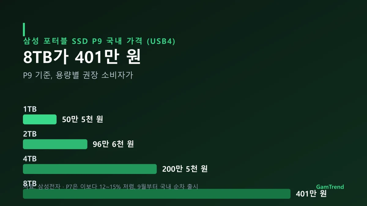 삼성 포터블 SSD P9 용량별 국내 가격