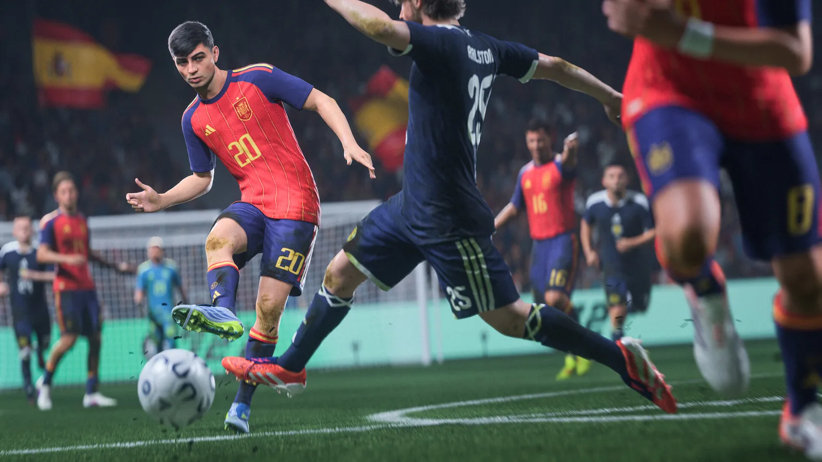 EA 스포츠 FC 27의 경기 장면. 선수들이 그라운드에서 공을 두고 경합하고 있다