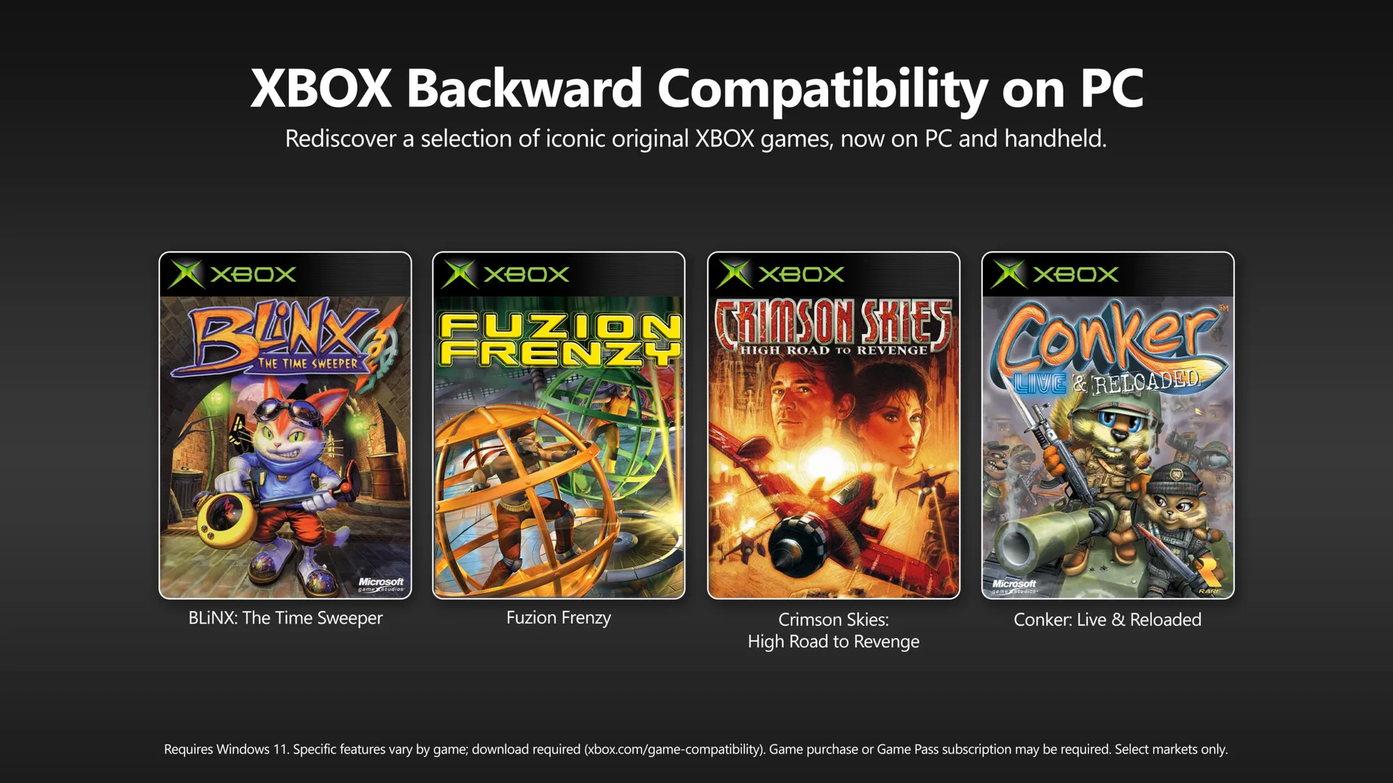 오리지널 Xbox 하위 호환으로 PC에 출시된 블링스, 퓨전 프렌지, 크림슨 스카이즈, 컨커 박스아트