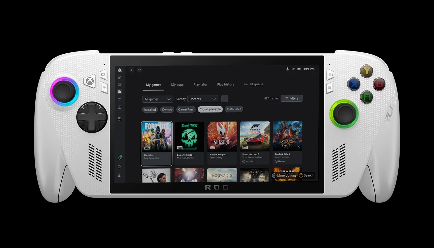 ROG Xbox Ally의 Xbox 앱 '내 게임' 라이브러리 화면